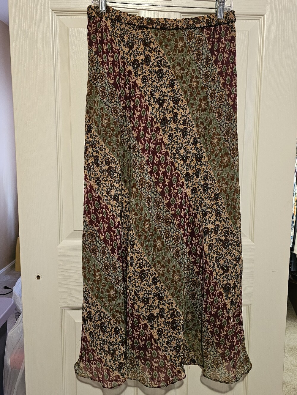 Christopher & Banks Burgundy and Olive Floral Maxi Skirt Sz S